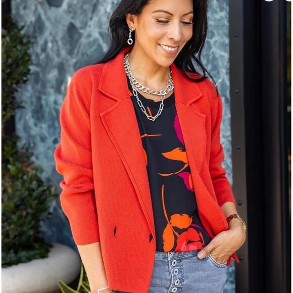 Cabi Coronation Sweater Knit Blazer Women M Red Pockets Preppy Twee Regency Work - Picture 1 of 11